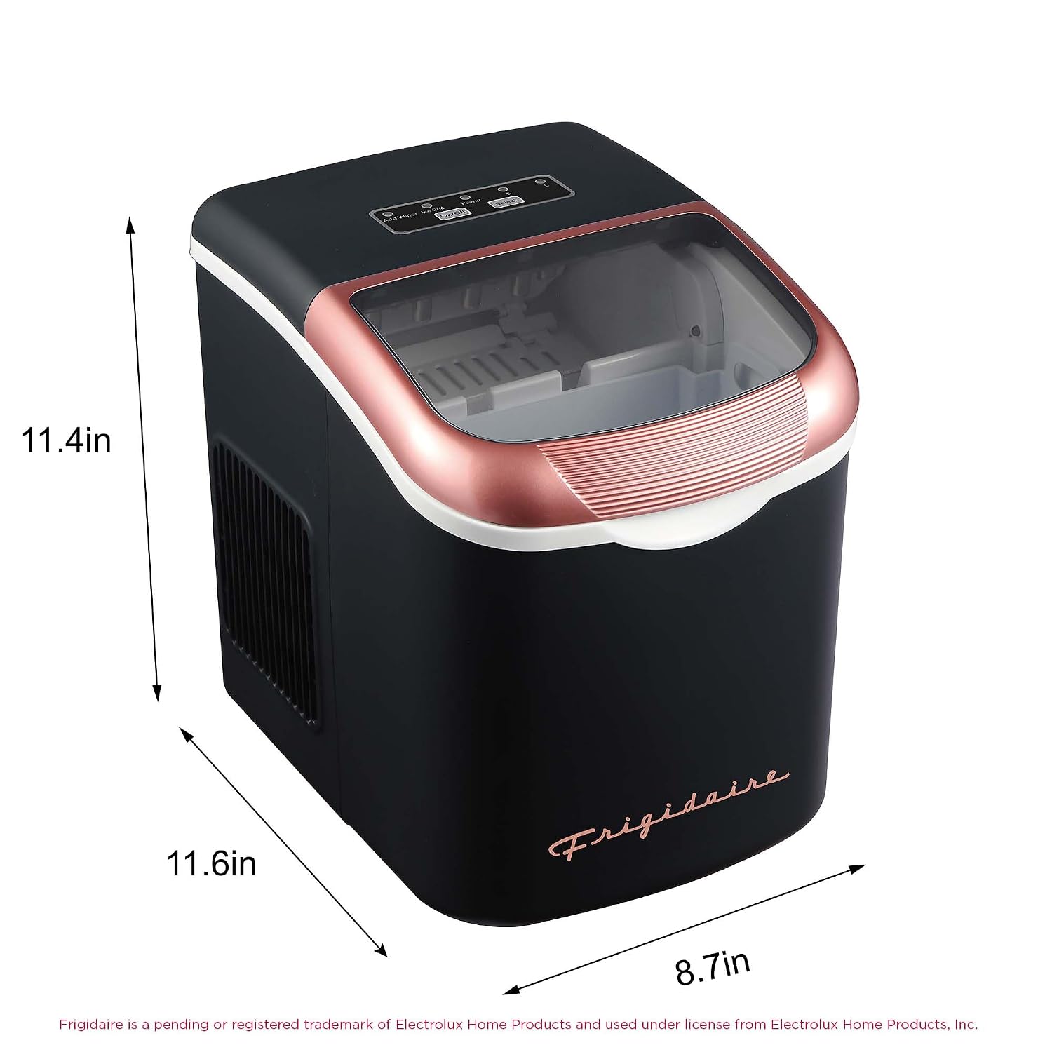 FRIGIDAIRE Retro Compact Ice Maker Machine, Bullet Ice, 26 lb per Day (BlackRoseGold)