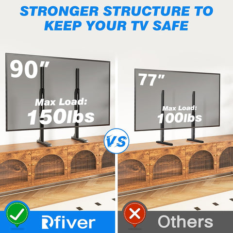 Rfiver Table Top TV Stand with Height Adjustable TV Legs for 37-90 Inch TVs
