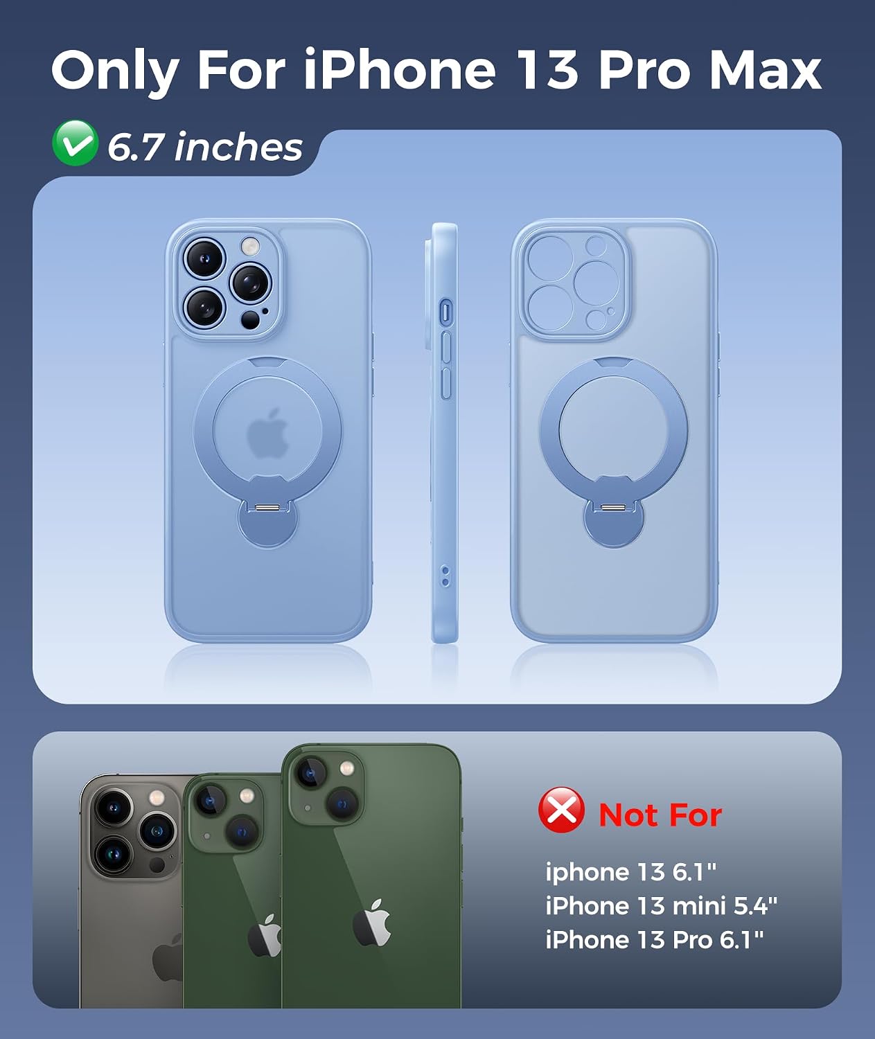 FNTCASE for iPhone 13 Pro Max Case with 360 Spin Magnetic Stand Light Blue