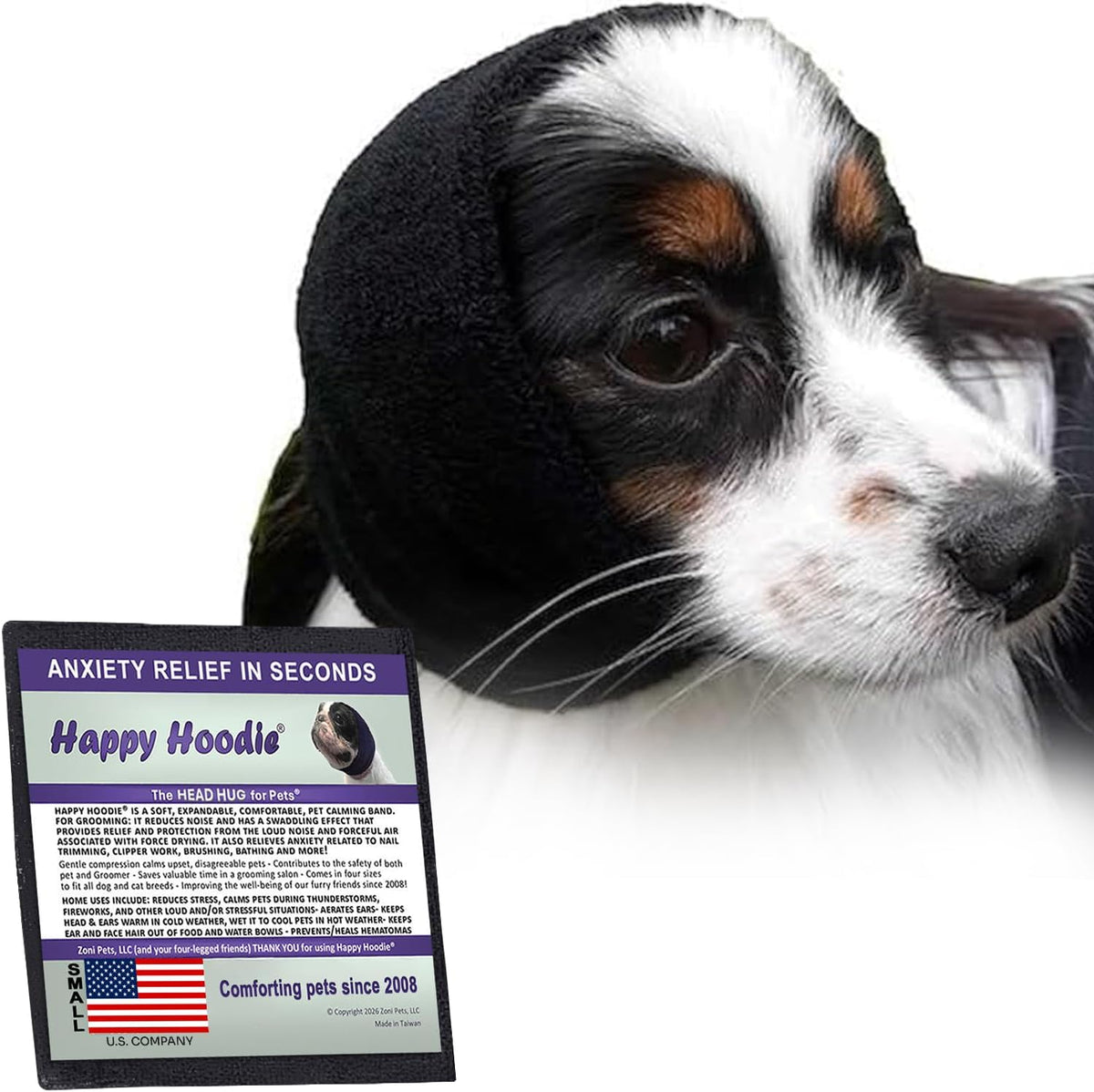 Happy Hoodie The Original Dog & Cat Calming Band for Noise & Anxiety Relief
