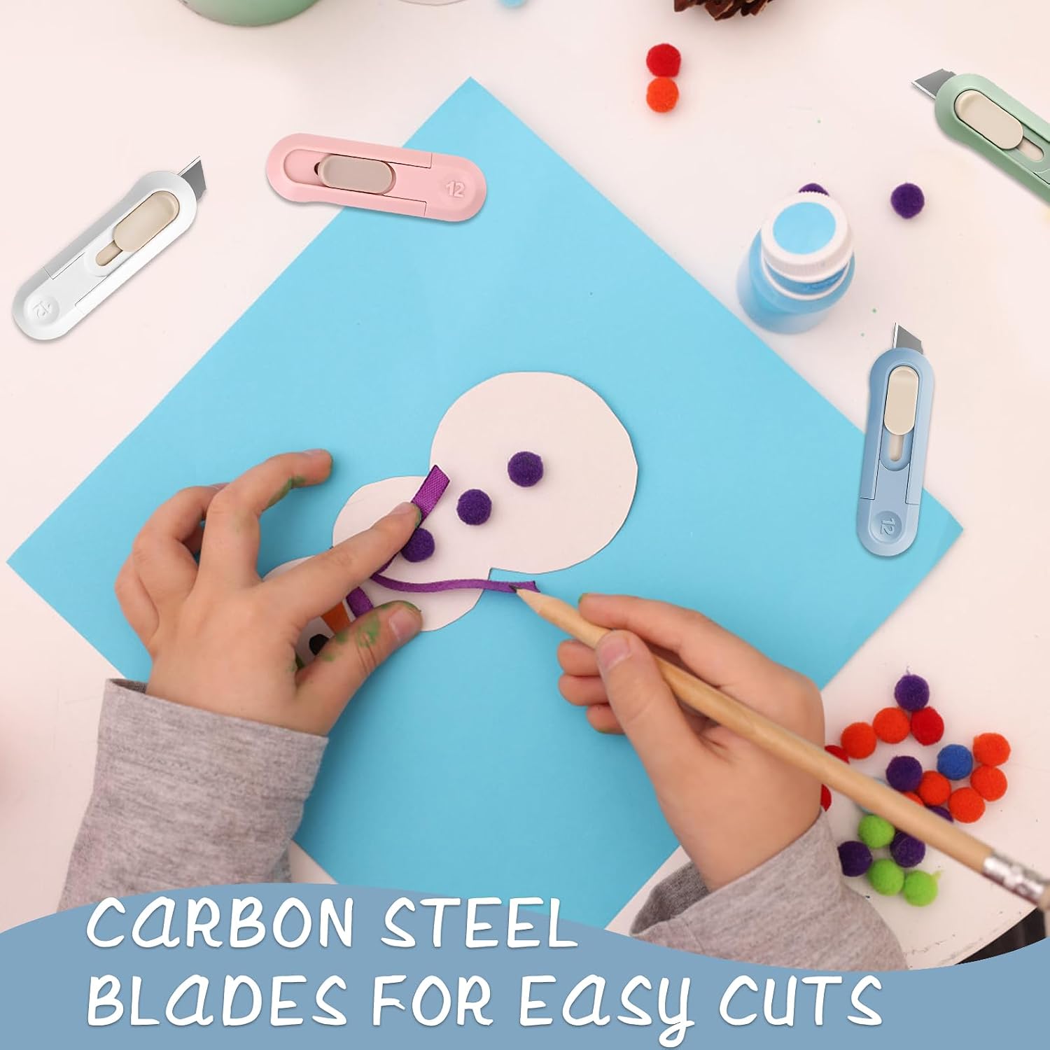 Box Cutter,Retractable Box Opener, Package Opener, Easy Slide Retractable Cute envelope opener for opening daily express boxes, envelopes, packages, paper tapes and more (8 Pcs Box Cutter)