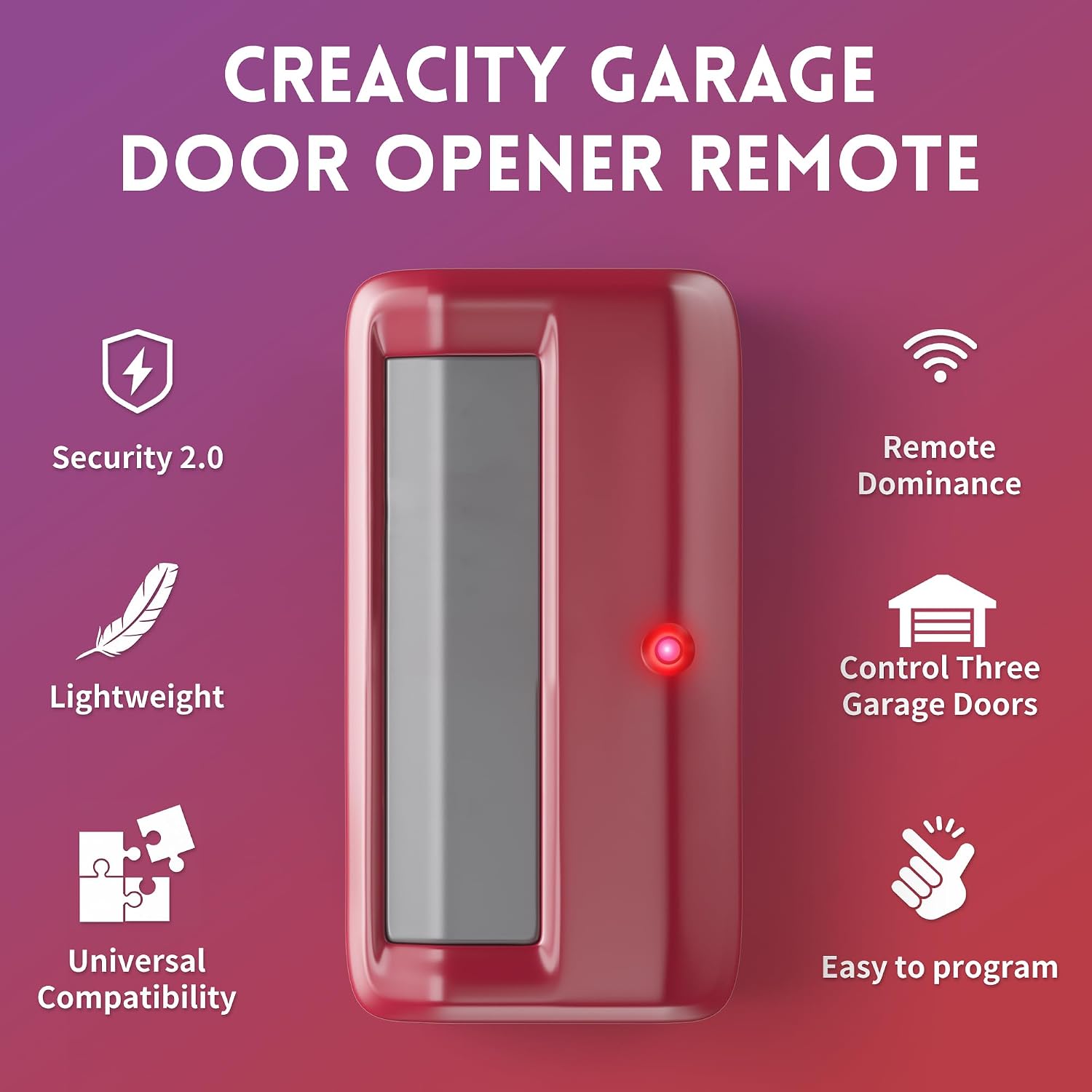 2 for Chamberlain Craftsman Garage Door Opener Remote 891LM 971LM Universal,Red