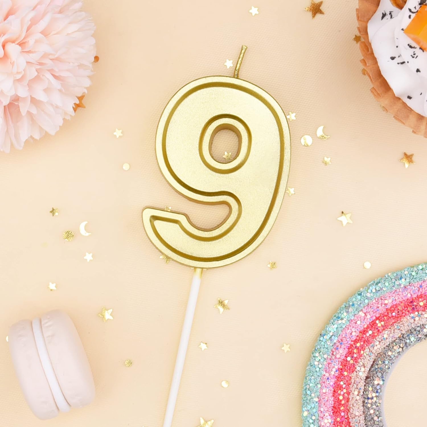 PHD CAKE 2.76 Inch Luxe Gold 9 Number Birthday Candles, Gold Number Candle, Cake Number Candles, Party Celebration