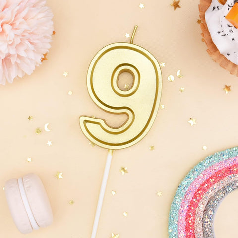 PHD CAKE 2.76 Inch Luxe Gold 9 Number Birthday Candles, Gold Number Candle, Cake Number Candles, Party Celebration
