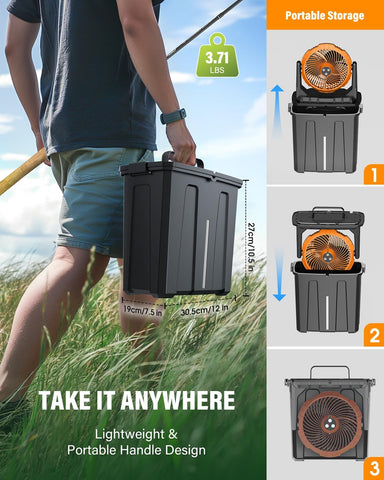 Ausic 9L Bucket Portable Misting Fan for Outdoors Patios, 30000mAh Rechargeable Battery Operated Camping Fan, 3 Strong Winds, 3 Large Spray Outlets, for Fishing/Travel/Garden Party/Golf/Tent/Office