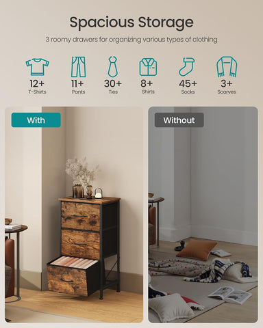 SONGMICS Dresser for Bedroom, Small Dresser with 3 Fabric Drawers
