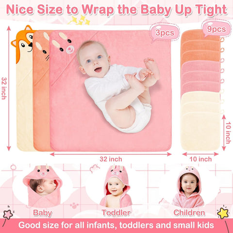 12 PCS Baby Towels Set, Baby Bath Towels for Newborn Baby Bath Essentials