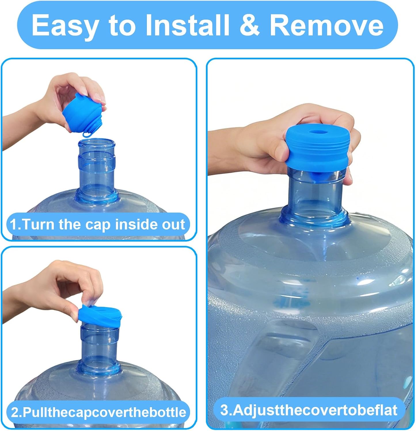 3 Pack 3 and 5 Gallon Water Jug Cap, Upgrade Silicone Reusable Replacement Caps, Non Spill Lids for 55mm Standard/Screw/Crown Tops Water Bottle