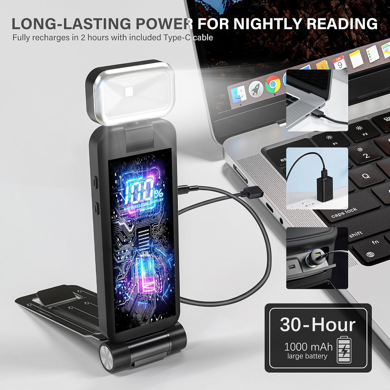 KTEBO Rechargeable Book Light with Clip & Battery Indicator, 9 Luminescence Modes, USB-C Portable 1.6 oz Ultralight Lamp for Night Reading in Bed, Readers - Black