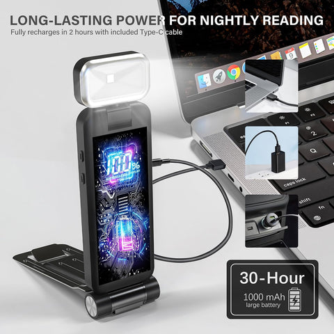 KTEBO Rechargeable Book Light with Clip & Battery Indicator, 9 Luminescence Modes, USB-C Portable 1.6 oz Ultralight Lamp for Night Reading in Bed, Readers - Black