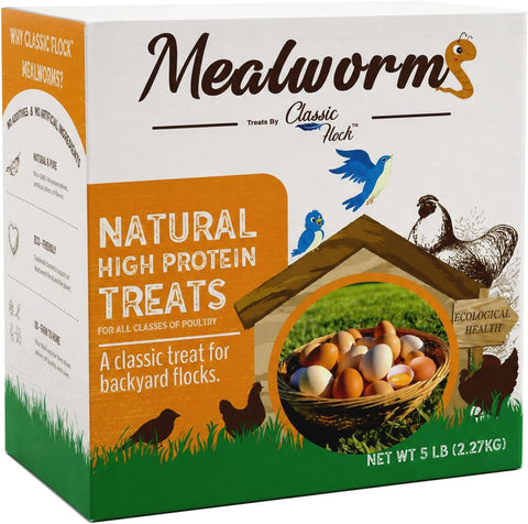Classic Flock 5lb Dried Mealworms - High Protein Treat for Chickens & Birds