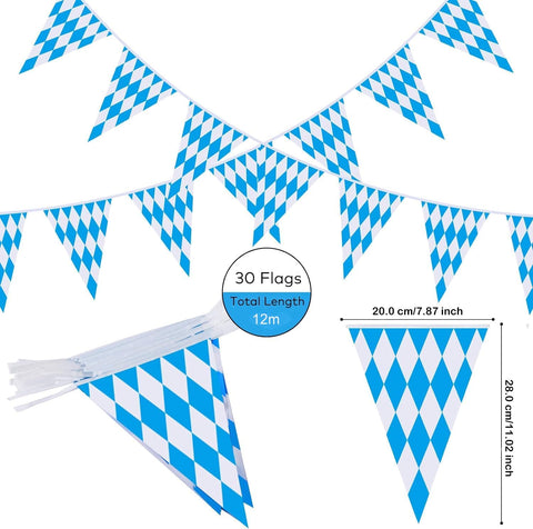 Ahfulife 39.3 Feet Oktoberfest Bavarian Flag Banner for Oktoberfest Decorations, Oktoberfest Pennant Banner with 30 Pcs Flags for German Themed Party Autumn Decoration (7.8"x11.8")