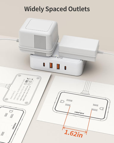 HOPOW Flat Plug Extension Cord, 4AC&2A2C, 6 FT Power Strip for Travel