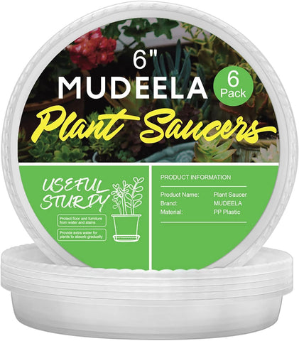 MUDEELA 6-Pack Plastic Plant Saucers Tray for Indoor, 6 Inches, Clear
