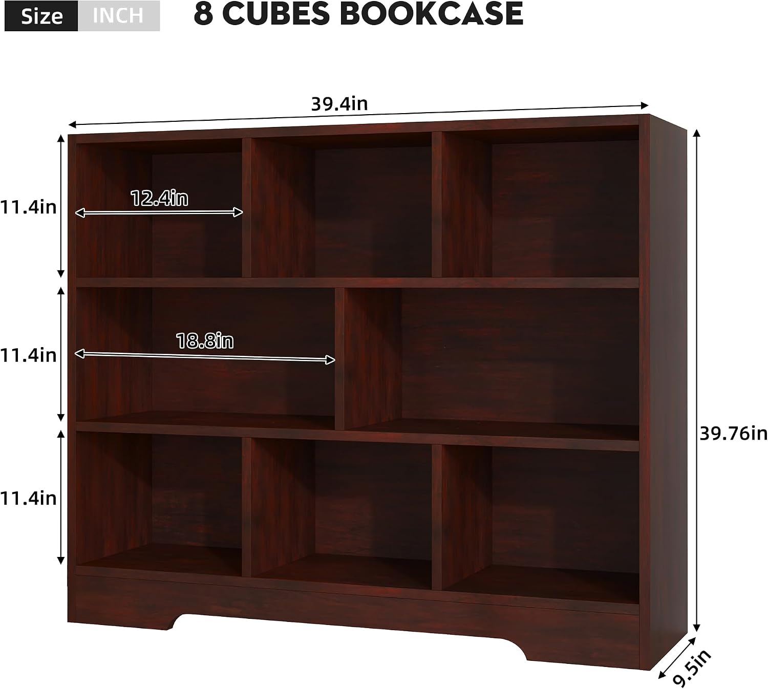 Book Shelf, 8 Cubes Storage Organizer, Open Shelf Bookcase Cherry Bookshelf