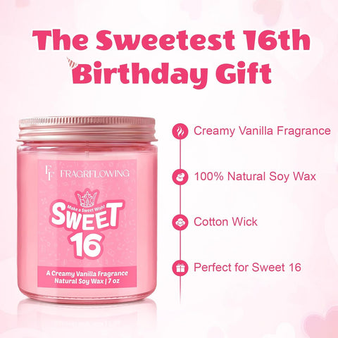 FF FRAGRFLOWING Sweet 16 Gift for Girls, Creamy Vanilla Birthday Candle
