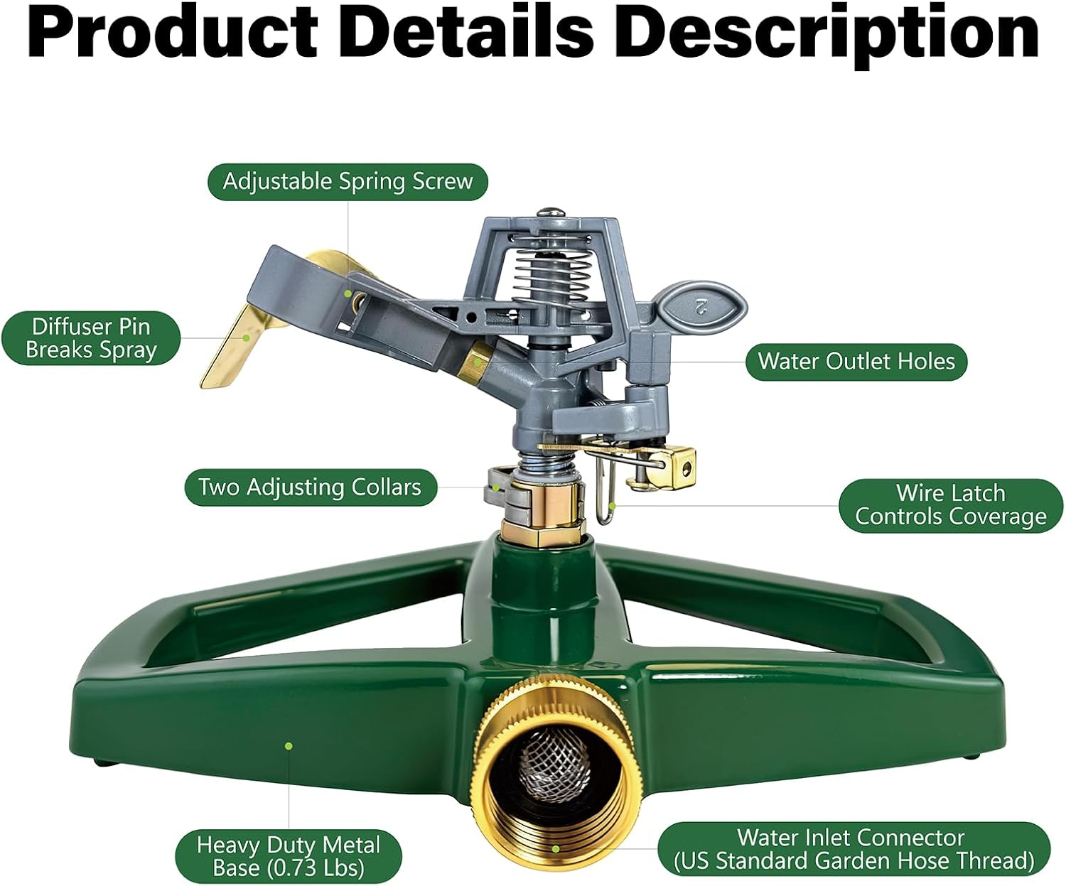 Heavy Duty Pulsating Impact Lawn Sprinkler 360° Adjustable Rotating Automatic Water Sprinkler for Yard with Metal Base, Large Area Irrigation Sprinkle for Garden, Covers Up to 4,500 Sq. Ft