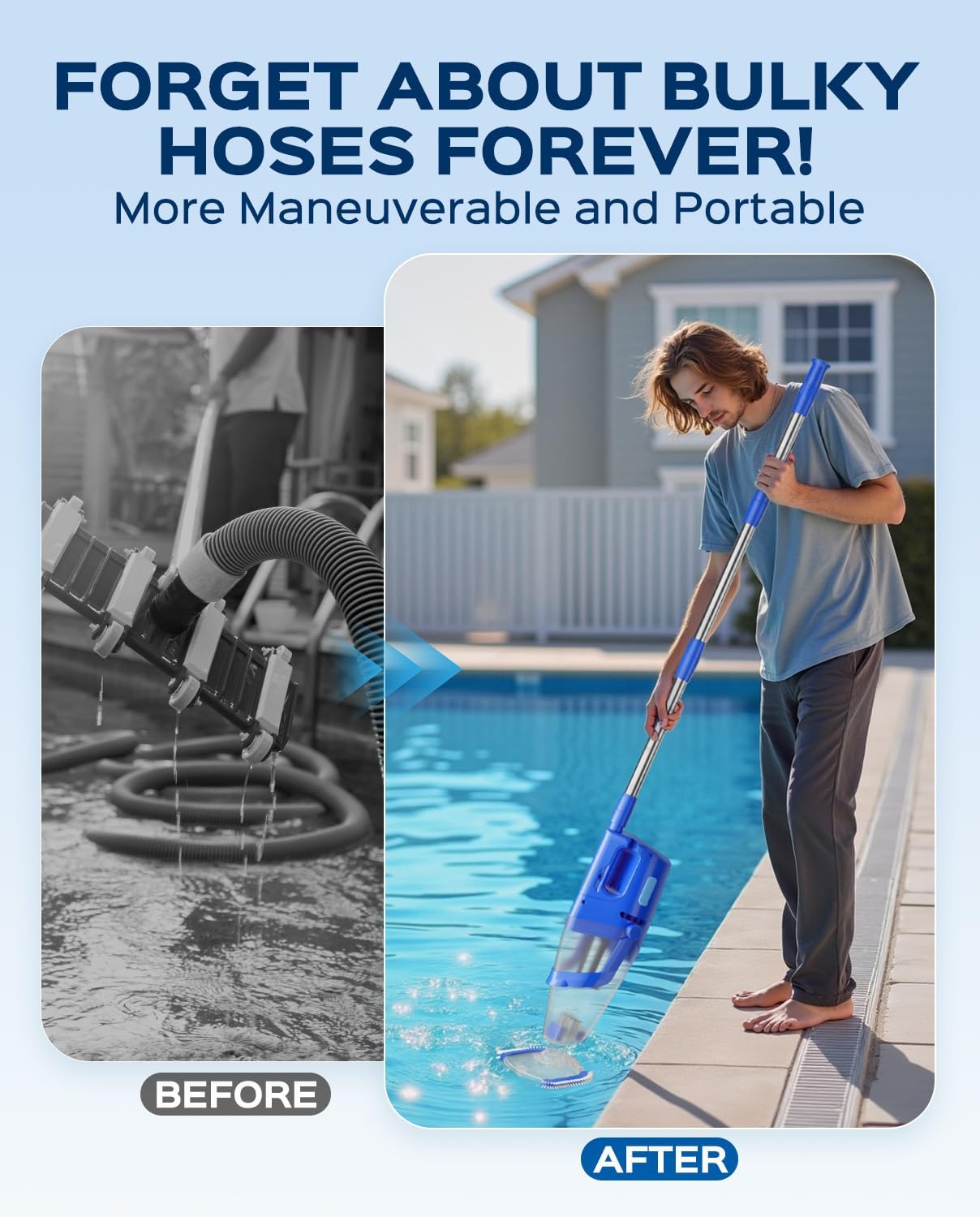 Cordless Handheld Pool Vacuum Cleaner for Inground Pool with Pole