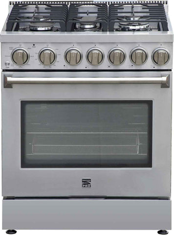 Kenmore PRO 30" Front Control Freestanding Gas Range, 5.0 Cu. Ft Oven With True Convection & Air Fry, 5 Burner Cooktop, 7 Function Convection Oven With Pizza, Defrost & Steam Clean, Stainless Steel