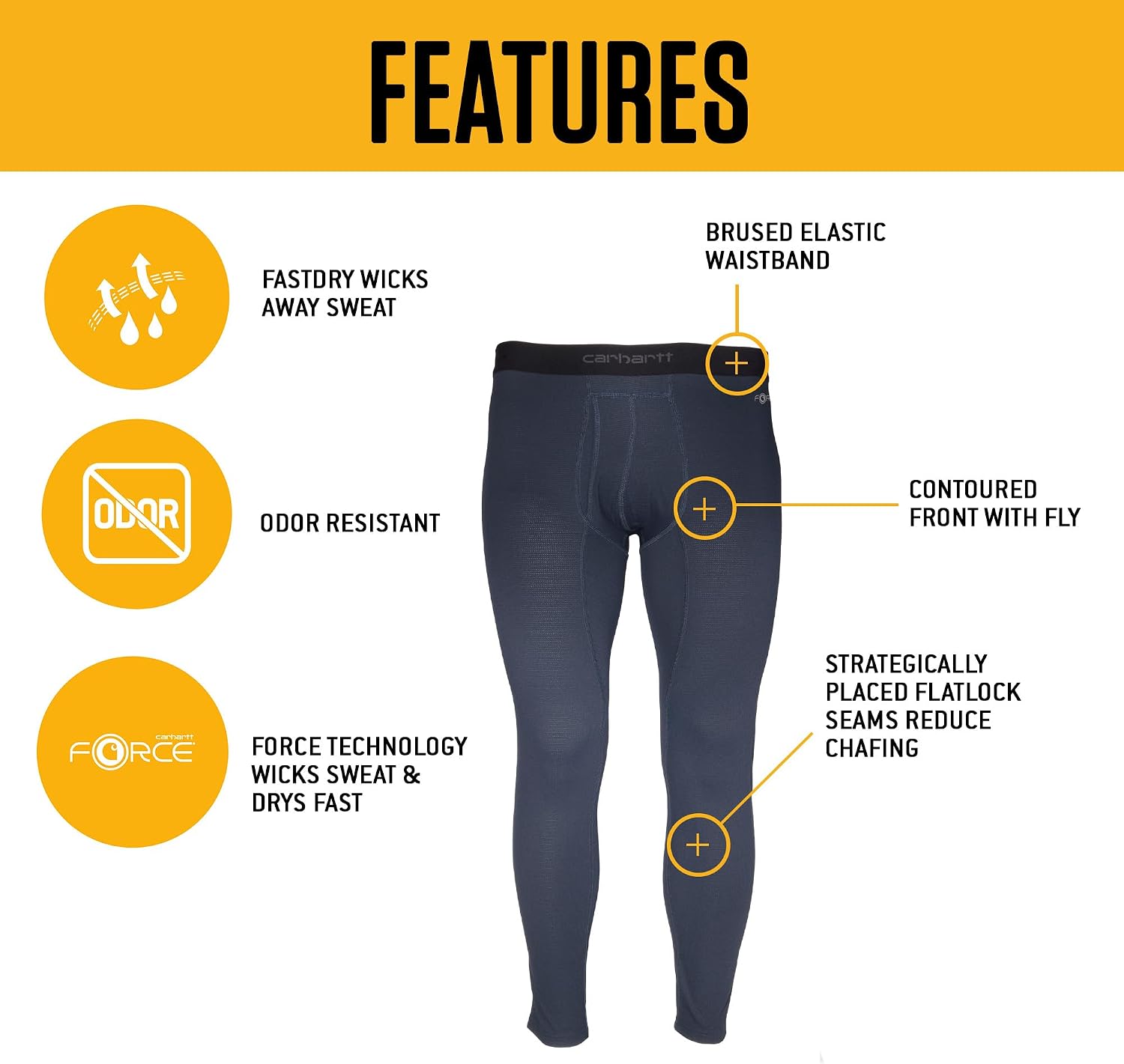 Carhartt Men's MBL115 Base Force® Midweight Base Layer Classic Bottom