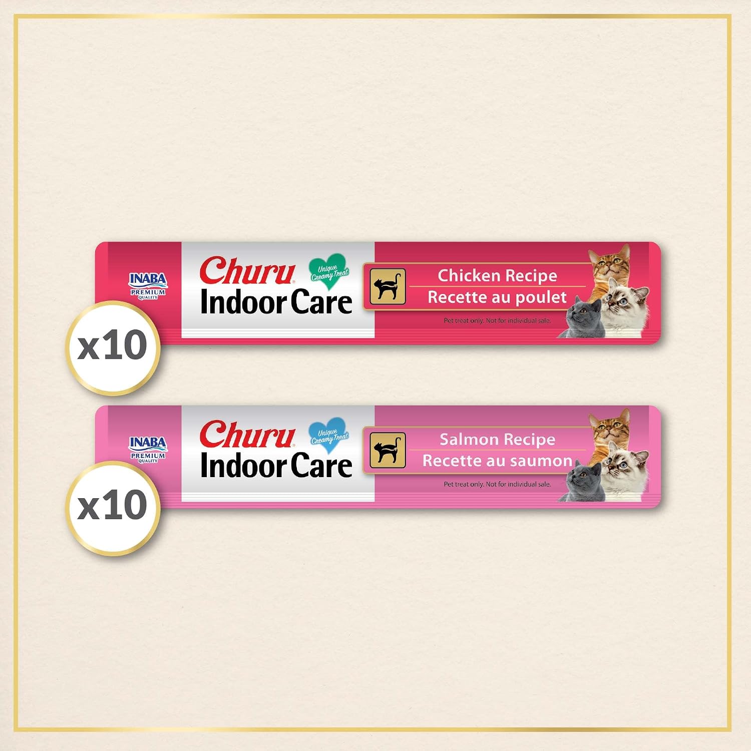 INABA Churu Indoor Care for Hairball Control, Functional Lickable Cat Treat with Taurine & Green Tea Extract, 0.5oz Each, 20 Tubes Total, Chicken & Salmon Variety