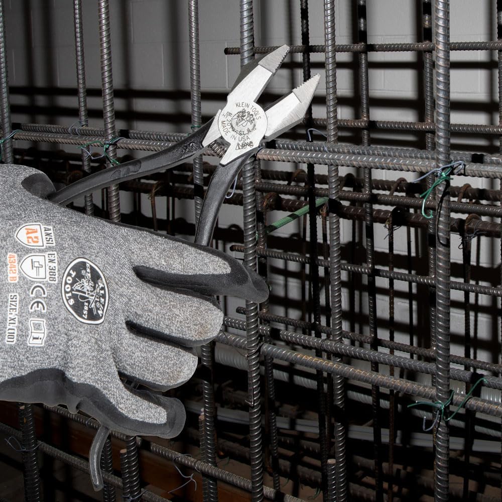 Klein Tools 201-7CST Rebar Work Pliers with Spring-Loaded Action, Induction Hardened Knives and Handle Tempering