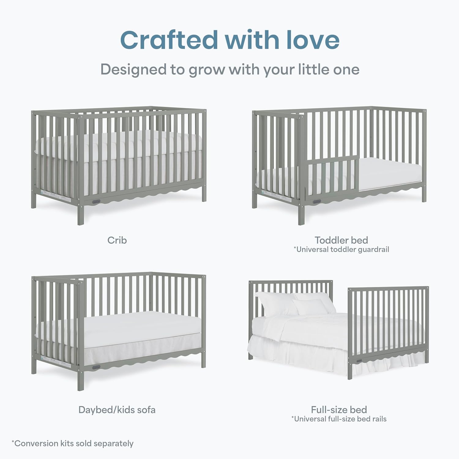 Dream On Me Synergy Wave 5-in-1 Convertible Full Size Baby Crib, Seagrass