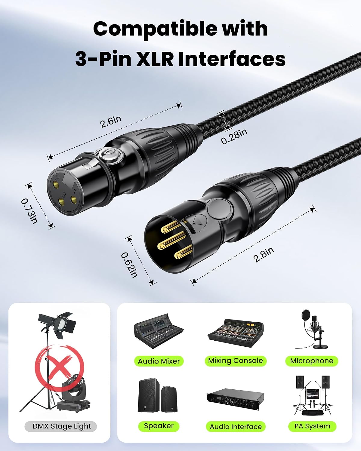 XLR Cable 100ft, OFC Dual Shielded XLR Microphone Cable