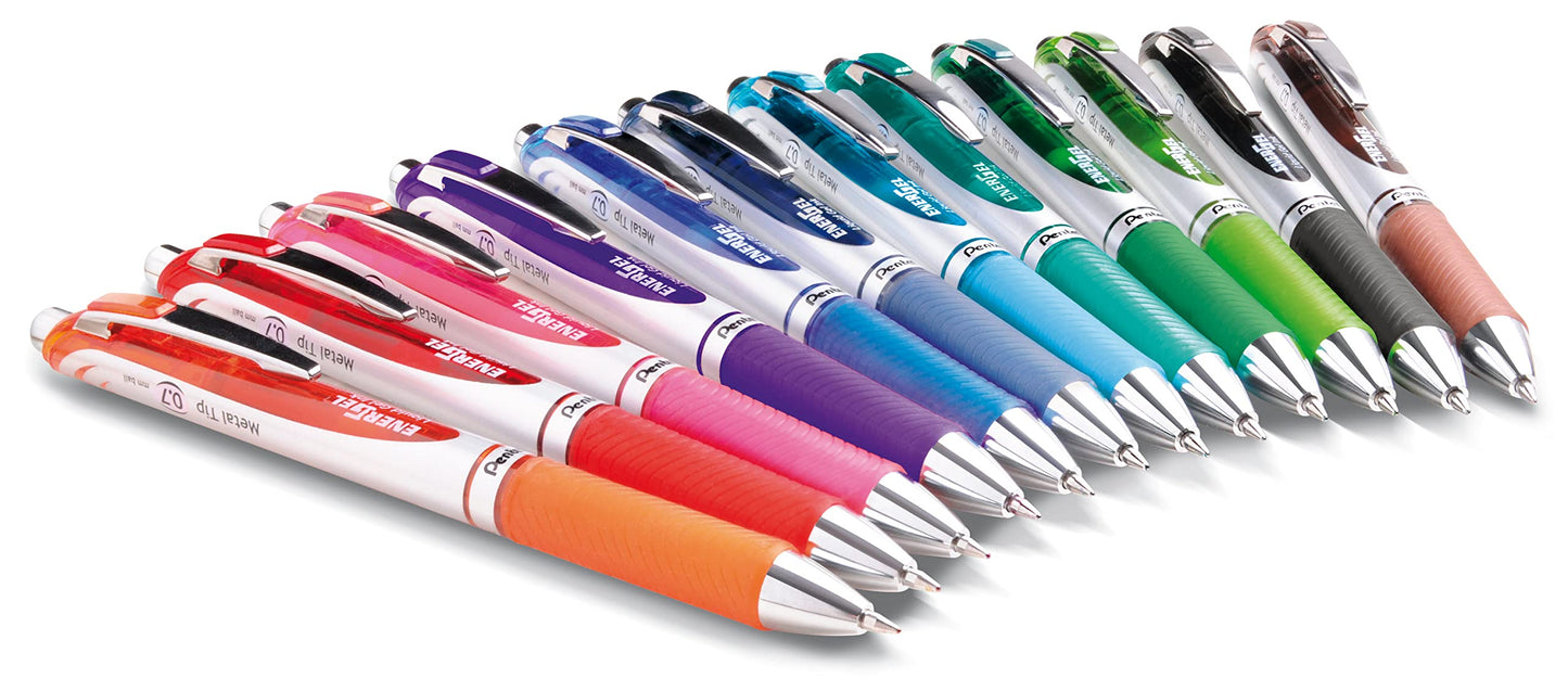 Pentel® EnerGel™ RTX Retractable Liquid Gel Pens, Medium Point, 0.7 mm, Assorted Colors, Pack Of 12 Pens