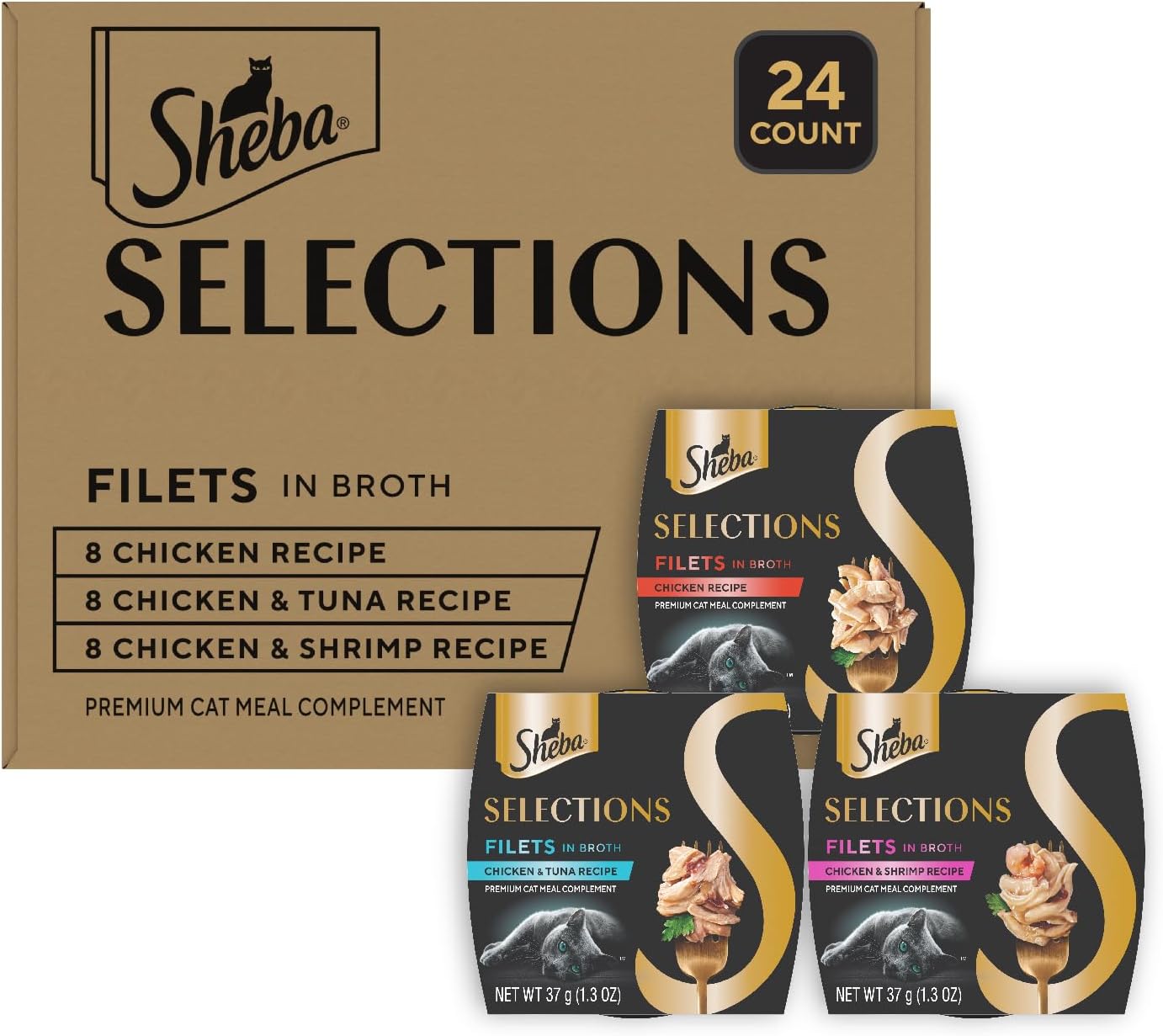 Sheba Selections Filets Wet Cat Food Complement, Variety, 1.3 oz, 24 ct
