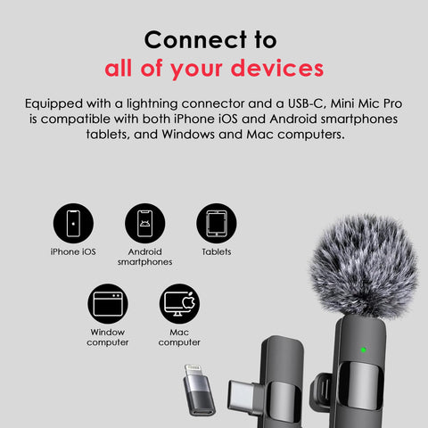 Mini Mic Pro Wireless Microphone for iPhone, iPad, Android, Lavalier Microphone for Video Recording - 2 Pack iPhone Mic Crystal Clear Recording with USB-C for Podcast Microphone, ASMR, TikTok