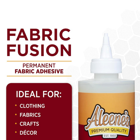 Aleene's Fabric Fusion Glue 8 fl oz, Permanent and Washable Adhesive, No-Sew Fabric Glue for Clothing, Denim, Polyester, Cotton, Flannel Materials, Dries Flexible