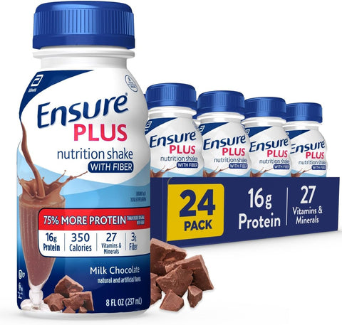 Ensure Plus Milk Chocolate Nutrition Shake With Fiber, 24 Pack