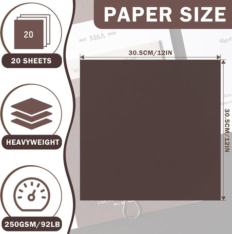 20 Sheets Deep Coffee Brown Cardstock 12" x 12" 92lb Construction Paper
