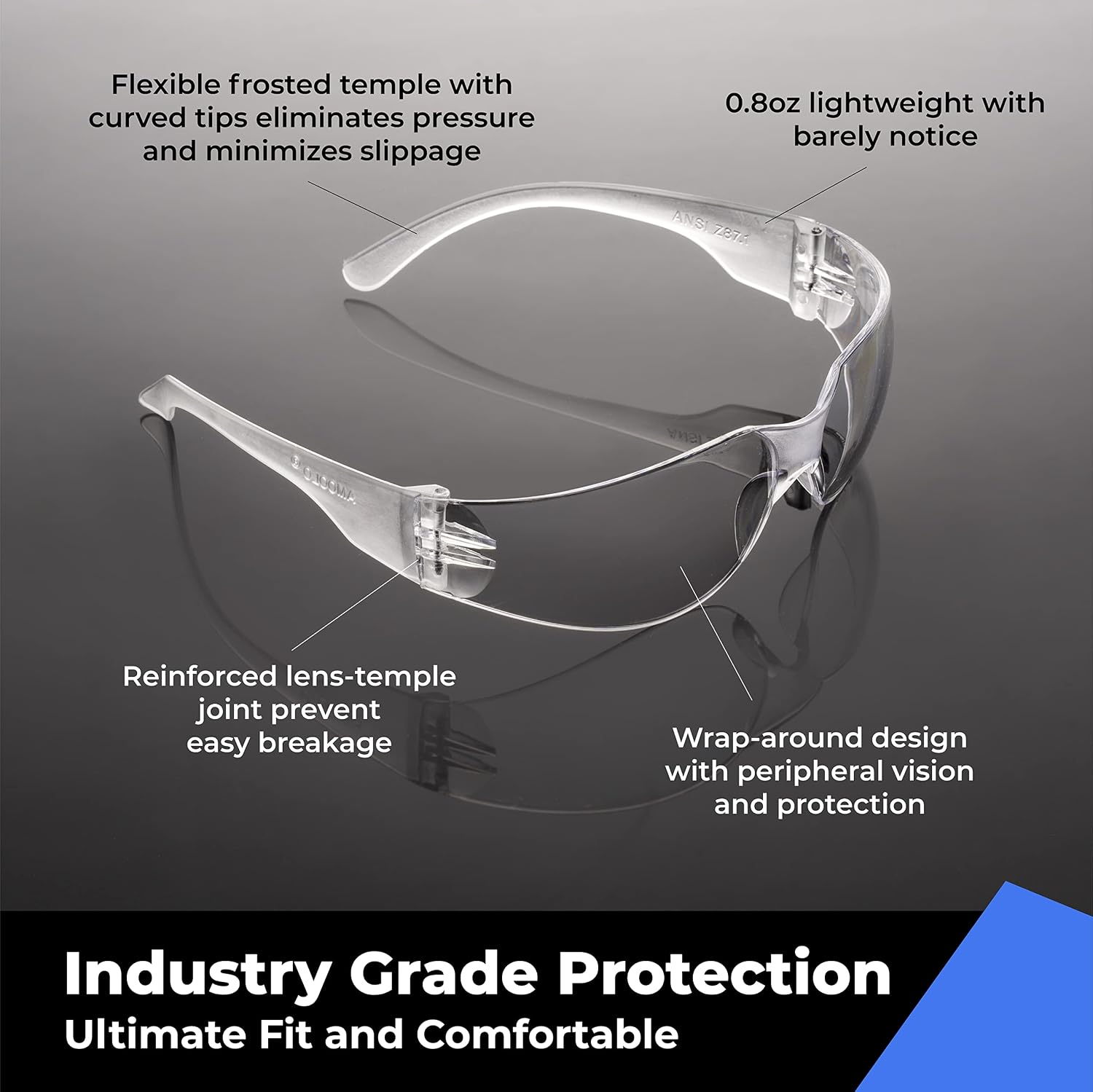 amoolo Clear Safety Glasses, ANSI Z87.1 Impact Resistant, 48 Pack, Adult