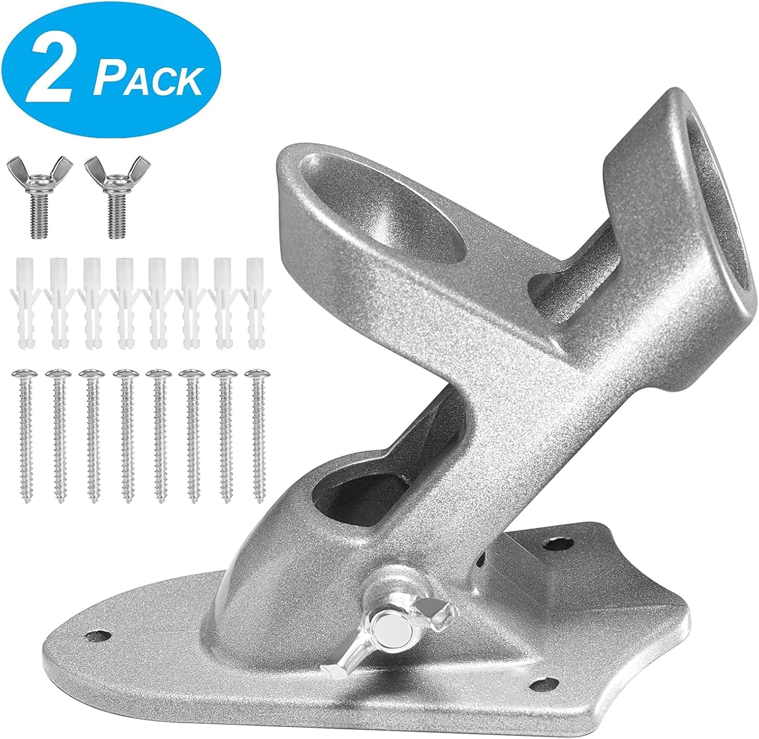 Flag Pole Holder Brackets, BONWIN 1" Flag Pole Mounting Bracket with Hardwares for House Wall Mount, 1" Inner Diameter, Two Positions & Aluminium Alloy, Rust Free Coated (Silver - 2 Pack)