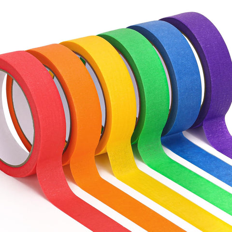 HongWay Colored Washi Tape, 6 Rolls Painters Tape, 0.94in x 22yd/66ft Masking Tape for Painting Labeling Arts Crafts, Easy Removal, No Residue (132yds in Total)