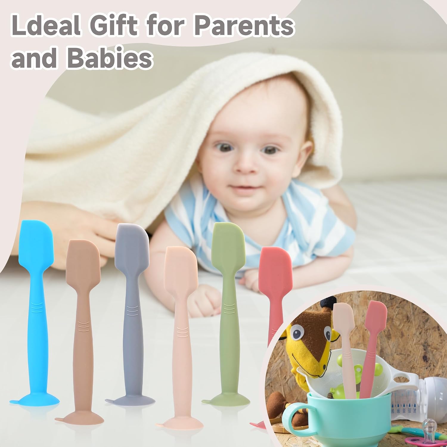 babove Baby Diaper Cream Spatula Applicator 3 Pack(with 3 Travel Case), Butt Paste Spatula Soft Silicone,Diaper Rash Cream Applicator, Baby Essentials Must Haves Newborn Stuff (Green Grey Azure)