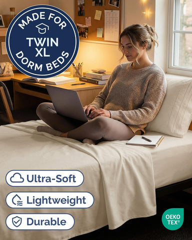 Twin XL 3 Piece Sheet Set - College Dorm Room Essentials - Wheat
