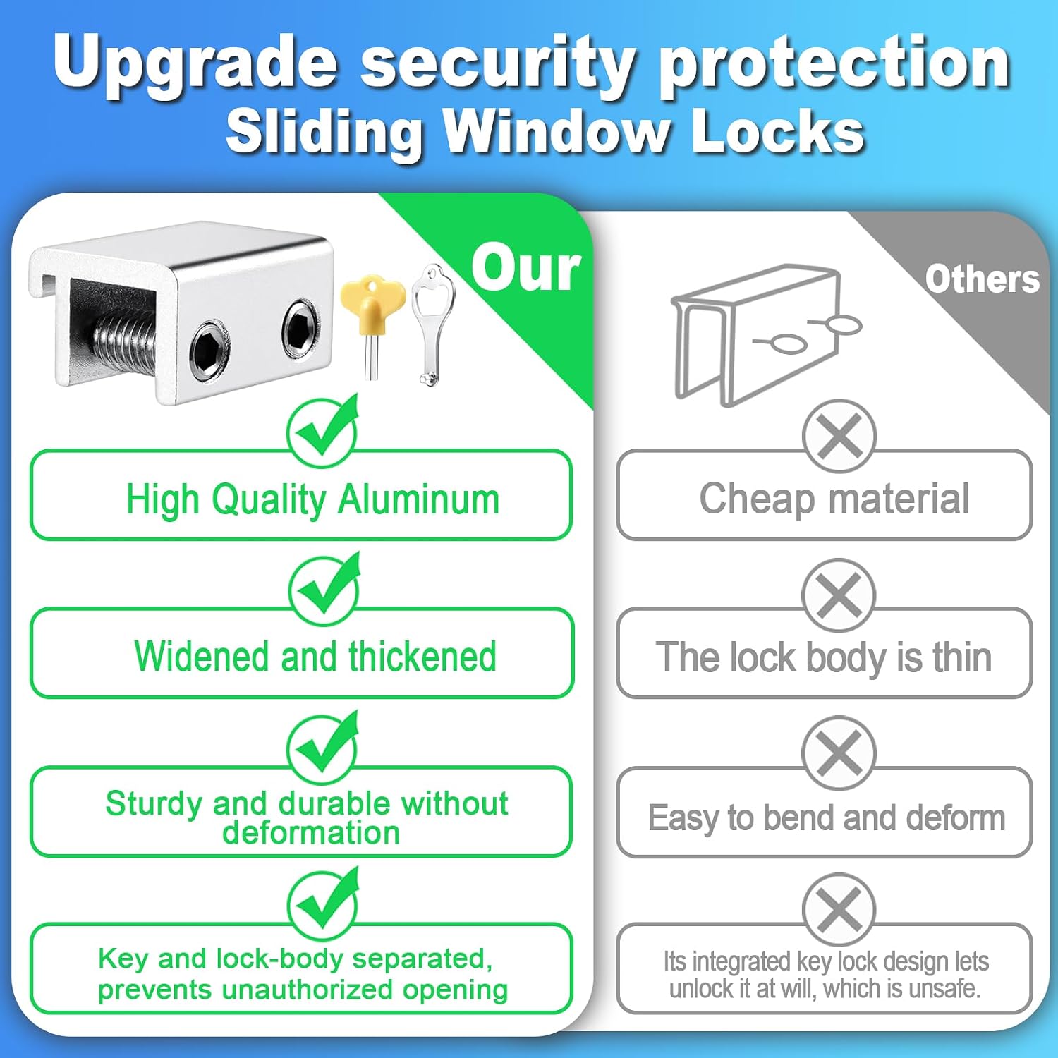 Sliding Window Locks with Key，2 Sets for Horizontal Vertica Window