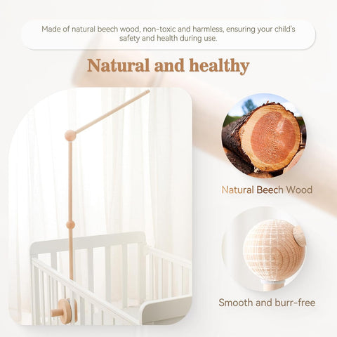 Baby Crib Mobile Arm,HBM 36 inch Wooden Mobile Arm for Crib Mobile Hanger for Crib Baby Girl Nursery Decor