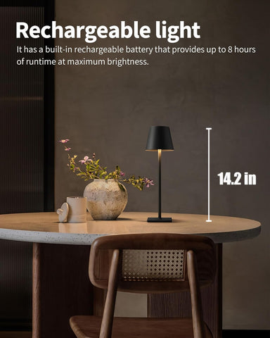 KDG 2 Pack Cordless Black Table Lamps, Rechargeable Portable LED Desk Lamps