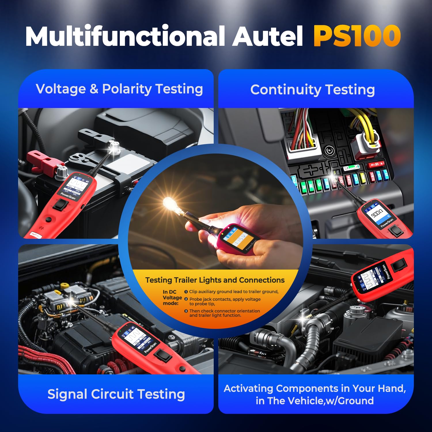 Autel PowerScan PS100 Circuit Tester 2.0, 12-24V Power Circuit Probe Tool
