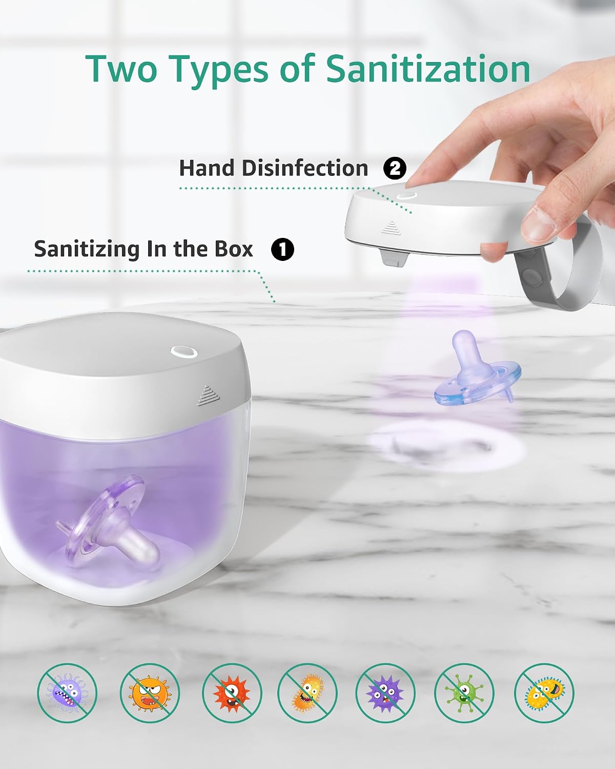 GROWNSY Pacifier Sanitizer Case Portable on The Go for Baby, White