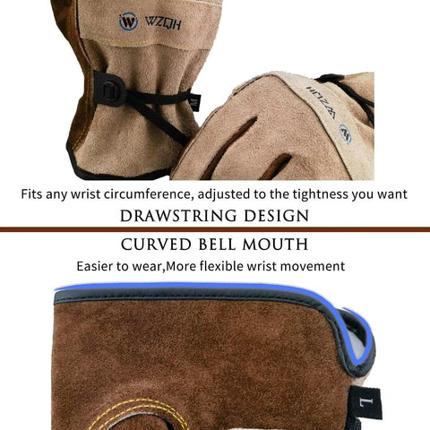WZQH Leather Work Gloves for Men or Women.Gardening,Welding,Coffee-grey 2XL