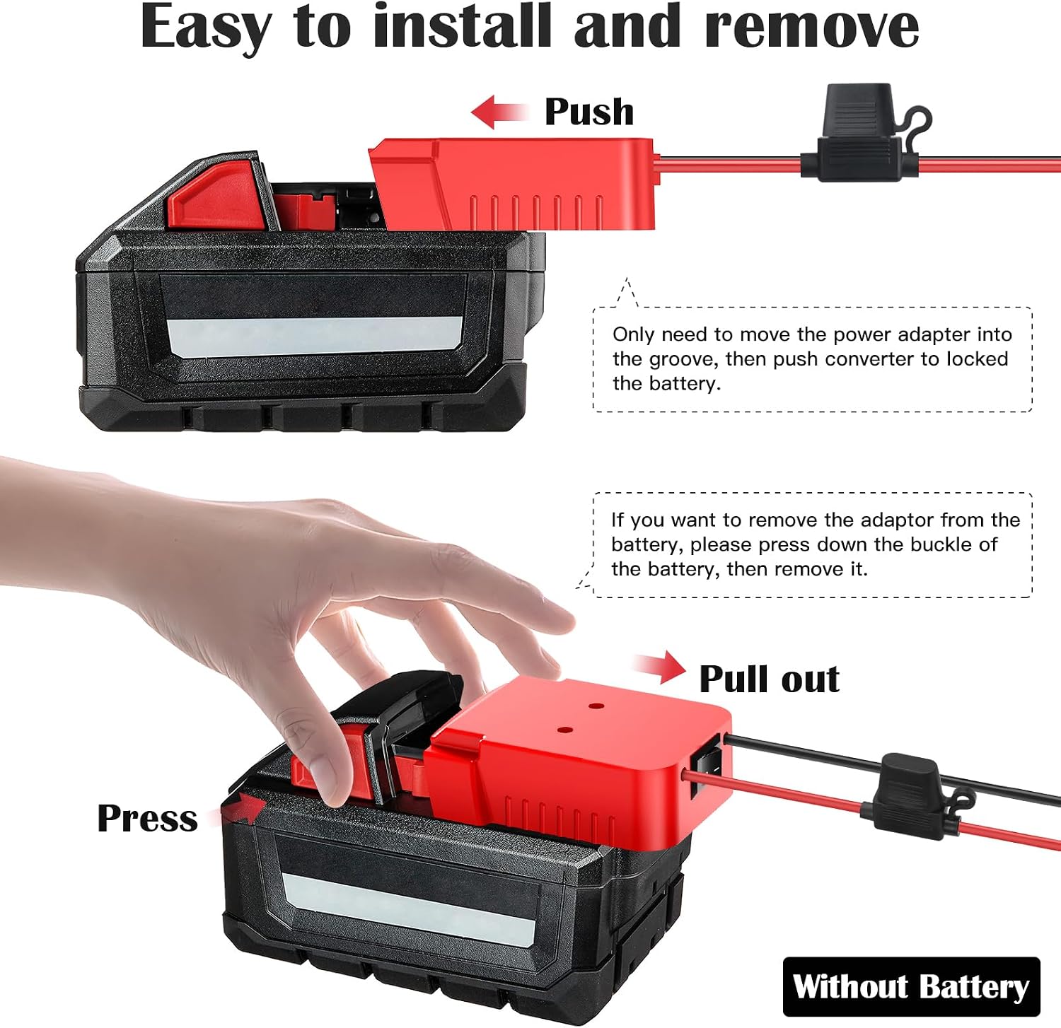 1 Packs Power Wheel Adapter for Milwaukee M18 Battery Adapter 18V Power Wheel Battery Conversion Kit with Switch, Fuse & Wire Terminals, 12AWG Wire, Power Connector for DIY Rc Car Toys and Robotics