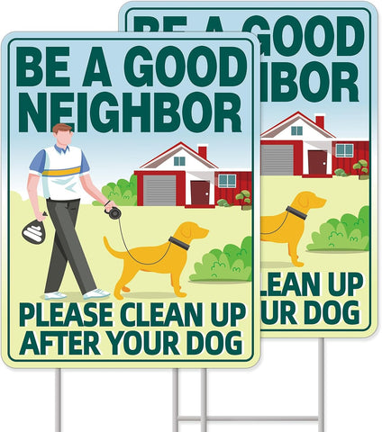 Pick Up After Your dog Sign 2-Pack 13"x10" H-Stakes, Double-Sided