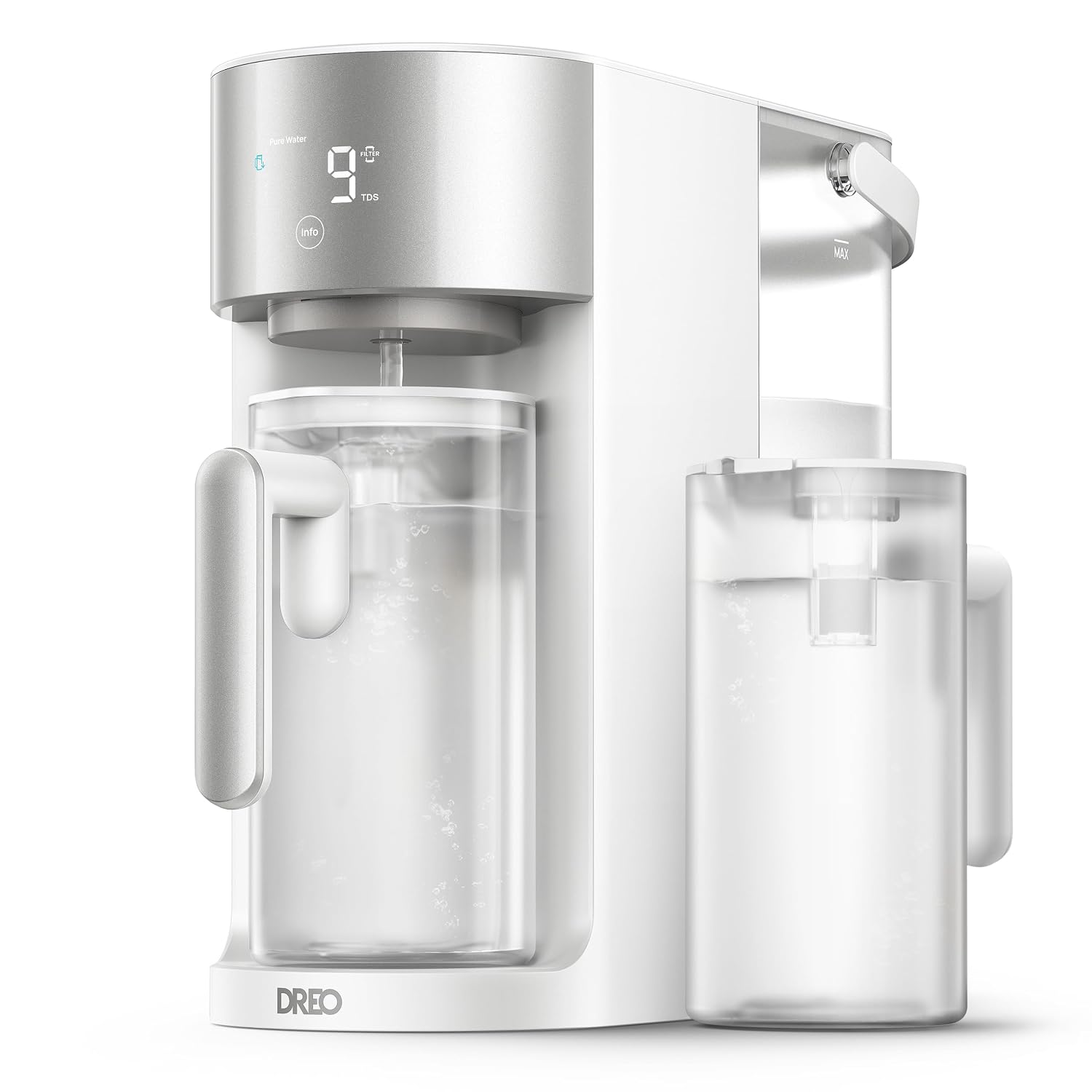 DREO Reverse Osmosis Water Filter Countertop, RO Filtration System, 3:1 Pure to Drain, TDS & Filter Life & 2 Autofill Pitchers, Install-Free, Self-Cleaning Water Purifier, RO Water Filter