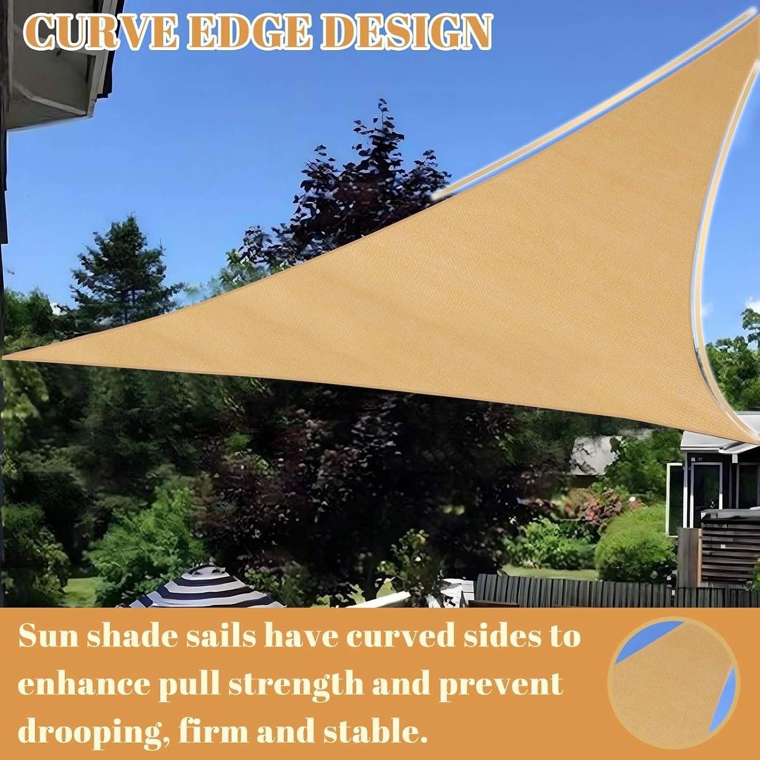 Cool Area Sun Shade Sail, Triangle 18x21x27.7ft, Sand (Custom Size)