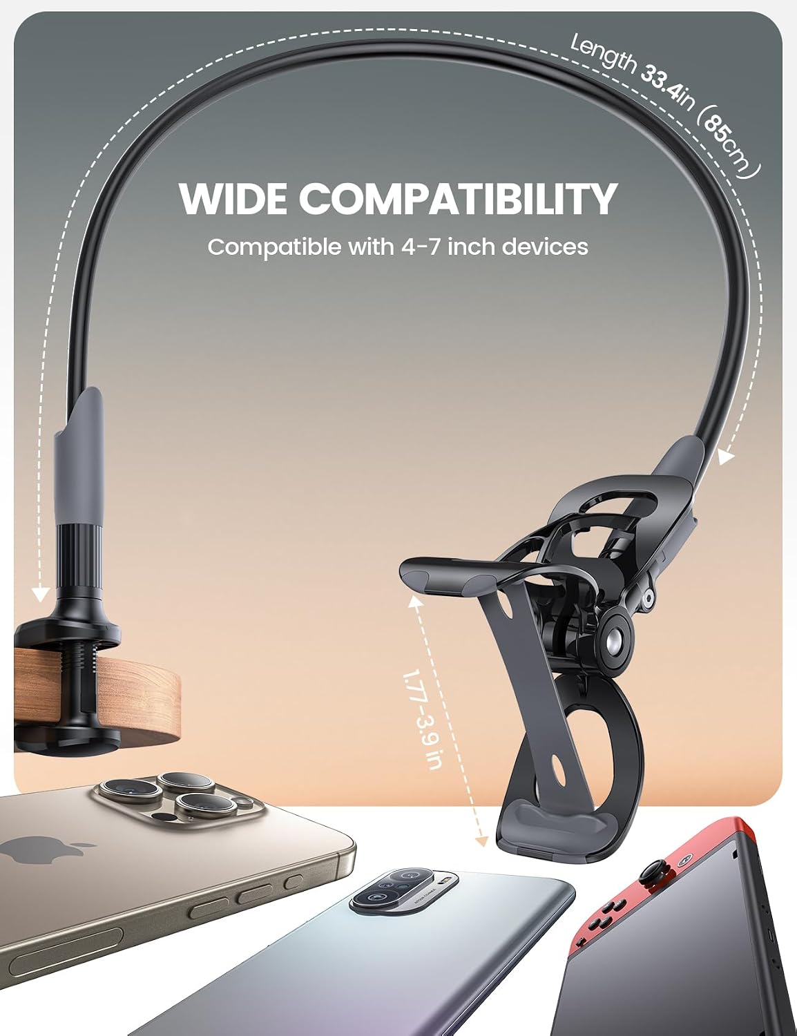 Lamicall Gooseneck Bed Phone Holder 33.4" Full Adjustable Flexible Arm